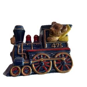 OTAGIRI Musical Train Figurine Teddy Bear 475 Plays Im Sitting‎ on Top of World